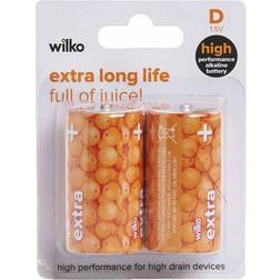 Wilko Extra Long Life D 2 Pack 1.5V Alkaline Batteries
