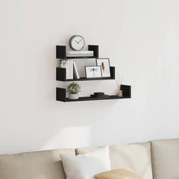 vidaXL Shelves 3 pcs Black Oak Wall Shelf