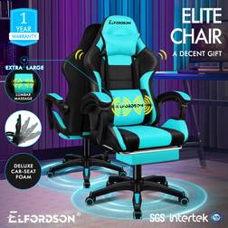 ELFORDSON Gaming Office Chair Massage Large Pillow Racing Cyan