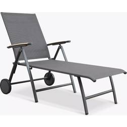 Kettler Surf Active Folding Adjustable Sun Lounger with Teak Wood Armrests Grey