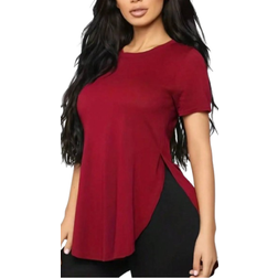 Shein Short Sleeve Oversized TShirt Side Slit Crew Neck Casual Top Red L,M,S,XL,XXL