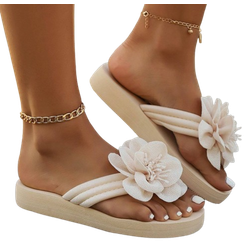 Shein New Summer Fashionable ThickSoled Sandals For Women Beach AntiSlip Wedge Heel Flip Flops With Floral Design