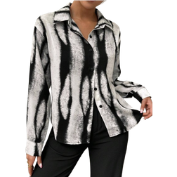 Shein Womens Black And White Long Sleeve Business Casual Shirt For Autumn