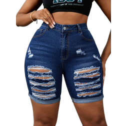 Shein Plus Stretchy Skinny Distressed Biker Shorts