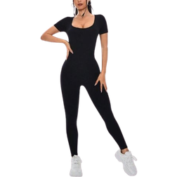 Shein Yoga Fashion Short Sleeve Bodysuit Black L,M,S