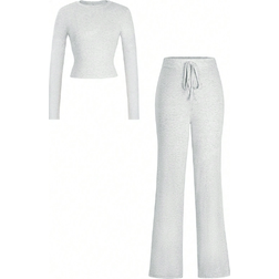 Shein pcs Solid Color Slim Fit Long Sleeve TShirt And Long Pants Suit For Women