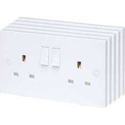 Wickes Wickes Square Edge 13A 2 Gang Double Switched Socket Pack of 5 White