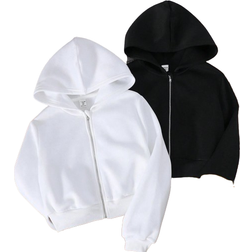 Shein Tween Girl Loose Casual Buy Get Black Hooded Zipper Fleece Sweatshirts Warm
