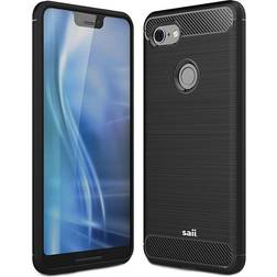 Saii Børstet Google Pixel 3 XL TPU Cover Karbonfiber Sort