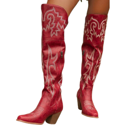 Shein Fashionable Square Toe Chunky Heel Western Style Embroidered Boots Cowboy Boots For Women