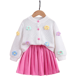 Shein pcs Girls Casual Cardigan Knit Top Jacket With Floral Print Design And Skirt Set Autumn Outfit