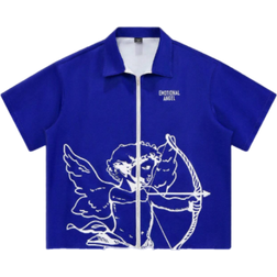 Shein Mens Angel Print ZipUp Casual Short Sleeve Shirt
