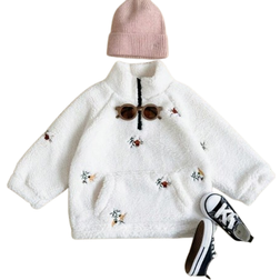 Shein Infant Girls Floral Embroidered Fleece ZipUp Jacket With Stand Collar Warm Winter Outerwear