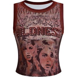 Shein Womens YK Letter Figure Print Crew Neck Fashionable Camisole