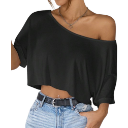 Shein Black Knit Loose OffShoulder Top With Wide Collar For Women