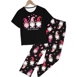 Shein Christmas pcs Tween Girls Santa Claus Heart Print Sleepwear Set Comfy Short Sleeve Top Pants Home Outfit
