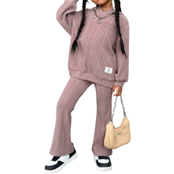 Shein Young Girl Letter Patched Drop Shoulder Hoodie & Flare Leg Trousers