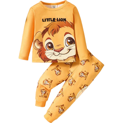Shein pcs Baby Boy Snug Fit Cartoon Lion Print Crew Neck Long Sleeve Loungewear Set