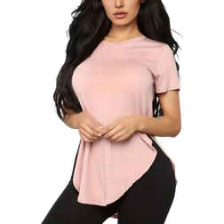 Shein Kort rm verdimensionerad Tshirts Sidan Slits Crewkrage Enkel Topp