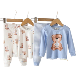 Shein pcs Cute Bear Striped Print Snug Fit Long Sleeve Shirt Pants Soft Comfy Baby Boy Pajama Set