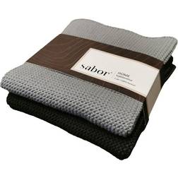 Sabor Home 2 stk Svart/Blågrå Kjøkkenhåndkle Svart, Grå (25x25cm)