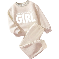 Shein pcs Girls Casual Minimalist Letter Slogan Print Crew Neck Sweatshirt And Joggers Set
