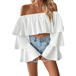 Shein Off Shoulder Off Ruffled Women Long Sleeve Shirt With Square Neckline