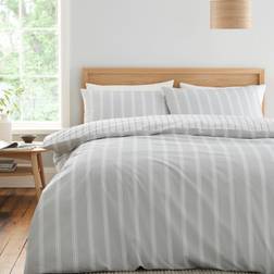 Bianca Ashford Stripe 200 Thread Count Cotton Percale Reversible Set Super King Duvet Cover Silver