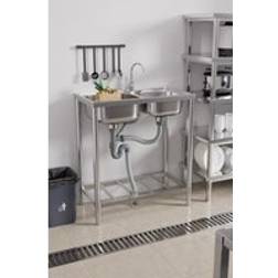 Living and Home Free Standing Commercial Stainless Steel Double Bowl Sink One Size