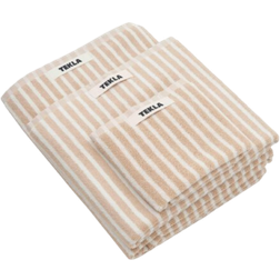 Tekla Organic Terry Bath Towel Ivory Stripe Badlakan Beige (140x70cm)