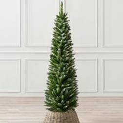 Christow Slim 5ft 6ft 7ft Artificial Snow Frosted Corner Pencil Xmas Spruce - Green Christmas Tree