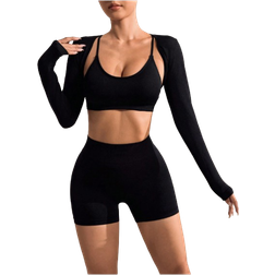 Shein Solid Color Bralette Camisole Shorts Seamless Sports ThreePiece Set