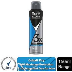 Sure Antiperspirant Deodorant Cobalt Dry 96H Maximum Protection 150ml 3 Pk