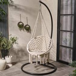 OHS Macrame Hanging Chair Outdoor Swing Chair And Cushion - Cream