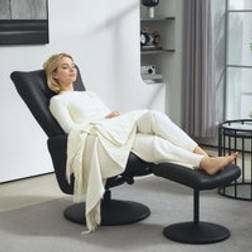 Homcom Swivel Recliner Chair with Footstool and Adjustable Back Black Armchair