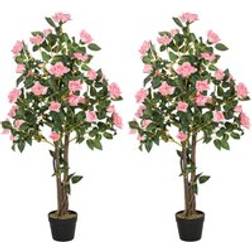 Homcom Decorative Plants Rose Pink/Green Artificial Plant 2pcs