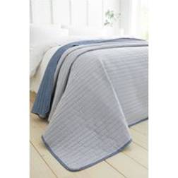 Catherine Lansfield Stripe Quilted Reversible One Size Bedspread Blue