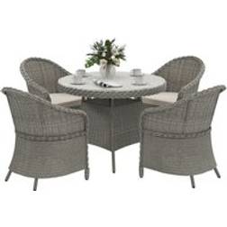 OutSunny Rattan for 4 with Cushions and Umbrella Hole Grey Patio Dining Set