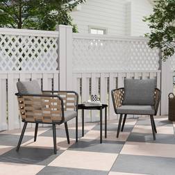 OutSunny 3 Pieces Rattan with Cushions Bistro Set, 1 Table incl. 2 Chairs