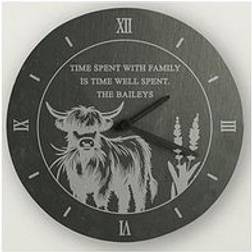 Personalised Memento Company Personalised Highland Cow Slate 2.4 x 2.4 x 0.4 cm Wall Clock