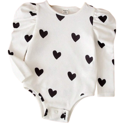 Shein Newborn Baby Girl Cute Ivory Heart Pattern Knitted Long Sleeve SnapUp Romper Autumn Winter