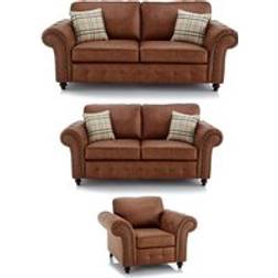 Furnishings For Less UK Oakland 3 Piece Suite 3 Seater 2 Seater Armchair Chesterfield Leather Air Grey Or Tan Sofa
