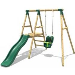 Rebo Wooden Swing Set with Slide Cassini Green One Size