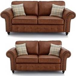 Furnishings For Less UK Oakland 3 and 2 Seater Chesterfield Leather Air Charcoal Grey or Tan Sofa