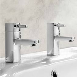 Nes Home Chrome Deck Mounted Hot & Cold Twin Basin Taps Brass One Size Silver