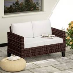 OutSunny Rattan with Cushions 2 Seater Garden Furniture Brown Outdoor Sofa