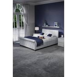 Home Discount Vittorio Double Bed Frame Crushed Velvet Silver Light Grey Velvet