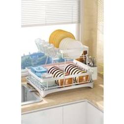 Living and Home 2-Tier Rack with Kitchen Utensil Glass Holder One Size Dish Drainer