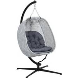 OutSunny Hanging Egg Chair Outdoor Indoor Swing Chair Folding Basket Grey