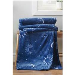 Sassy B Astrology Cosy Fleece Throw 200cm x 240cm Navy Blankets Blue